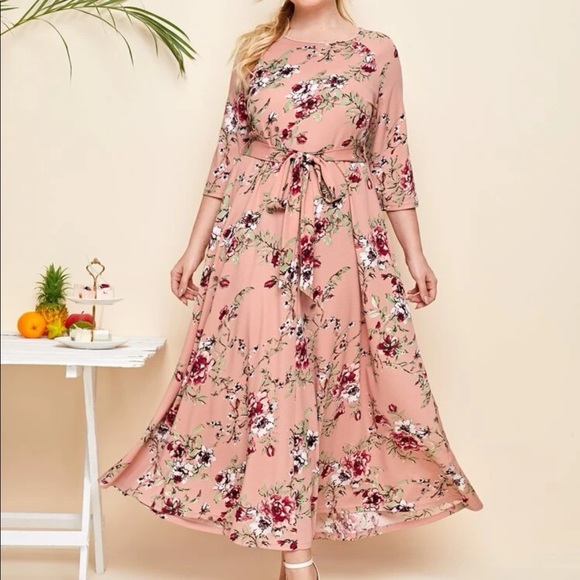 Boho mint floral print belted maxi dress - Picture 2 of 11